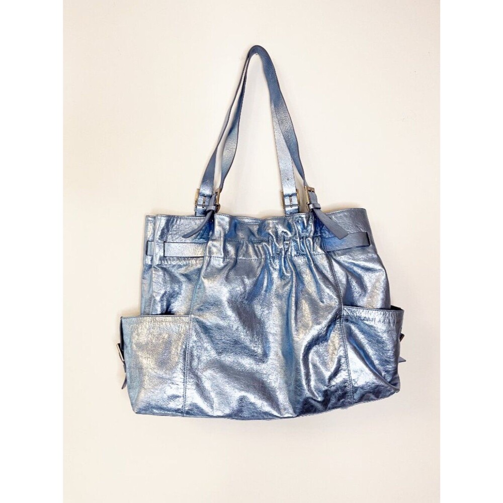 Marshall Fields Metallic Blue Shoulder Bag Y2K Slouchy Tote Silver Blue Purse